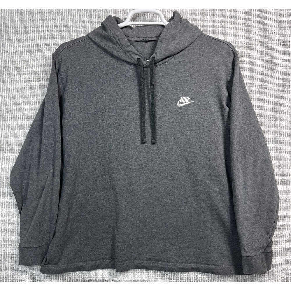 Nike Men's Club Jersey Pullover Hoodie CD4 Charcoal Heather/White XL